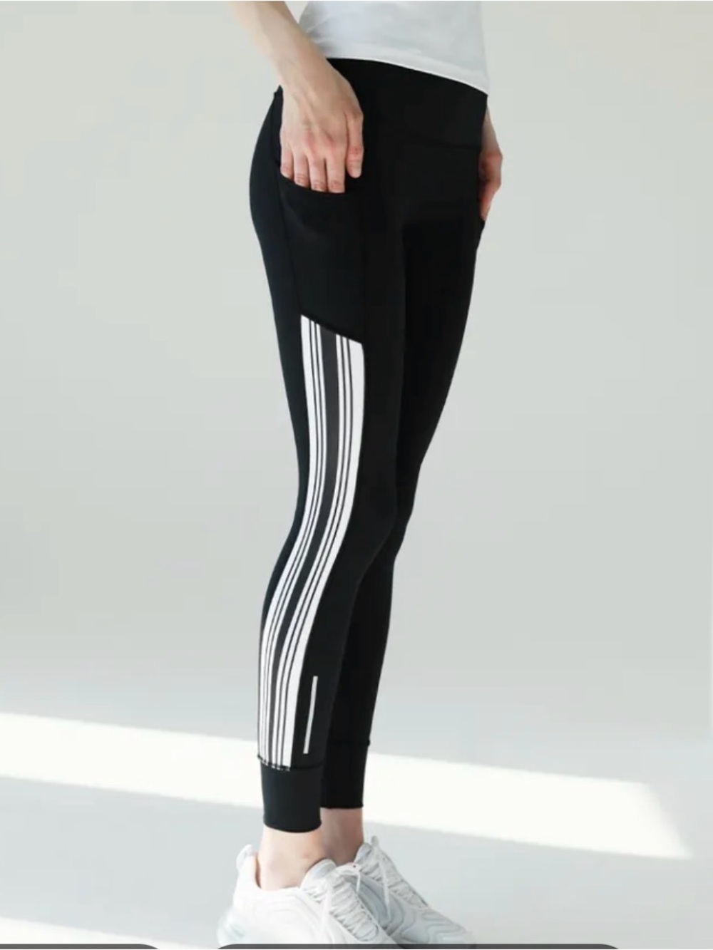 Avia Black Leggings with White Side Stripes